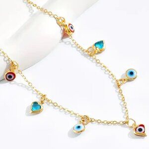 Charm Choker Necklace Dangle Hearts Third eye Gems Boho Hippie Minimalist Sexy